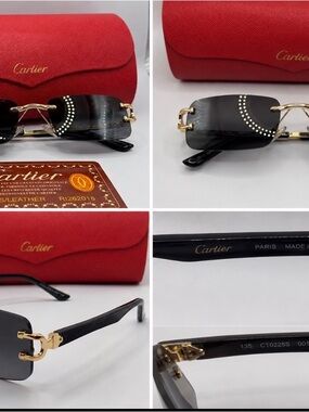 Cartier Black and Gold Rimless Sunglasses with Dot Accent